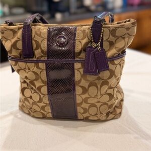 Coach Signature Jacquard Tote w/ Purple Reptile Stripe ✨